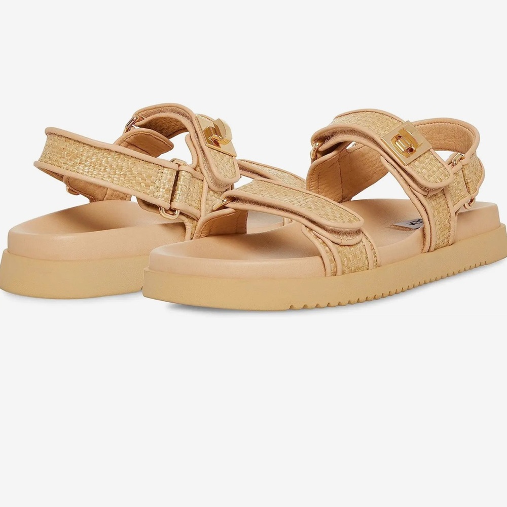 Steve Madden Beige Tan Braided-Strap Flat Sandals